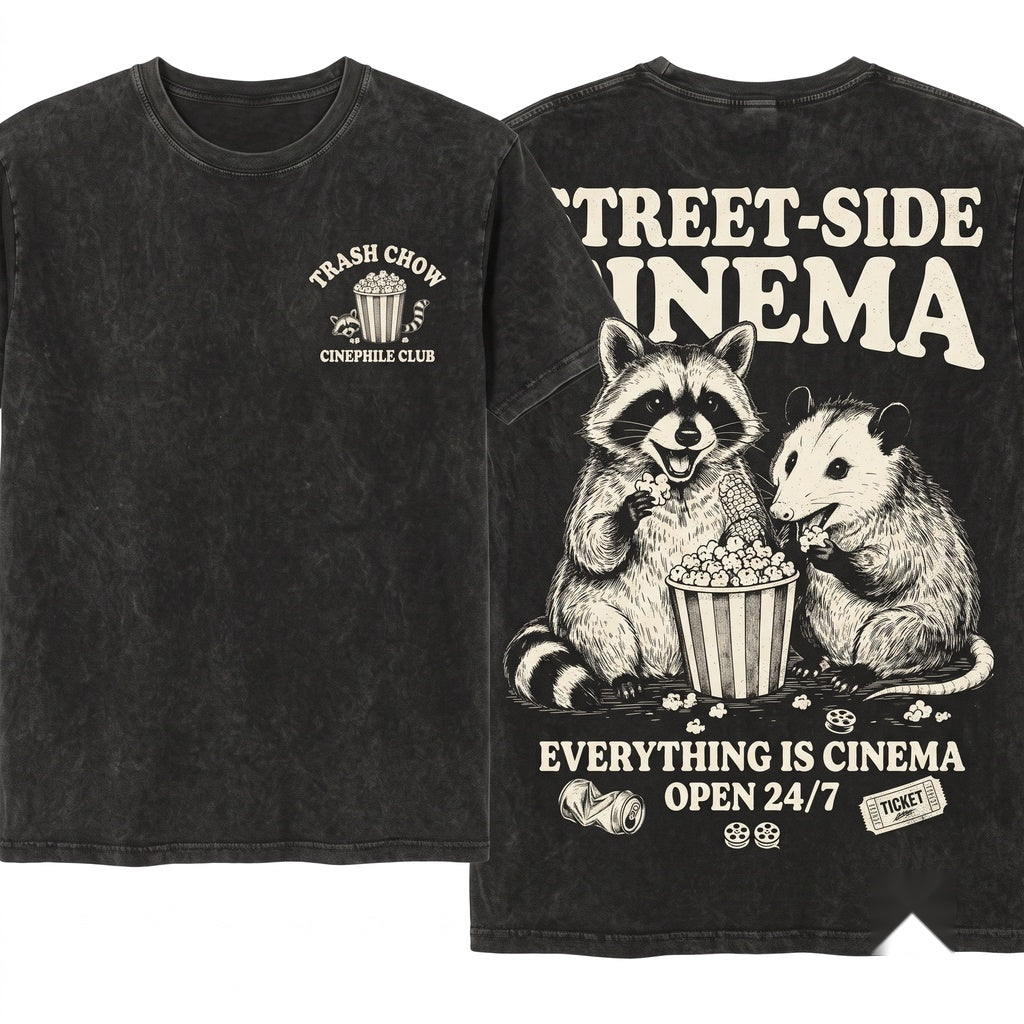 Throwback Vintage Graphic Funny Cute Raccoon Opossum Movie Night Animal Gift Unisex Wash T-Shirt