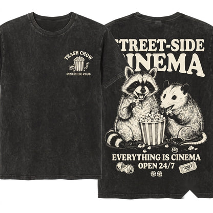 Throwback Vintage Graphic Funny Cute Raccoon Opossum Movie Night Animal Gift Unisex Wash T-Shirt