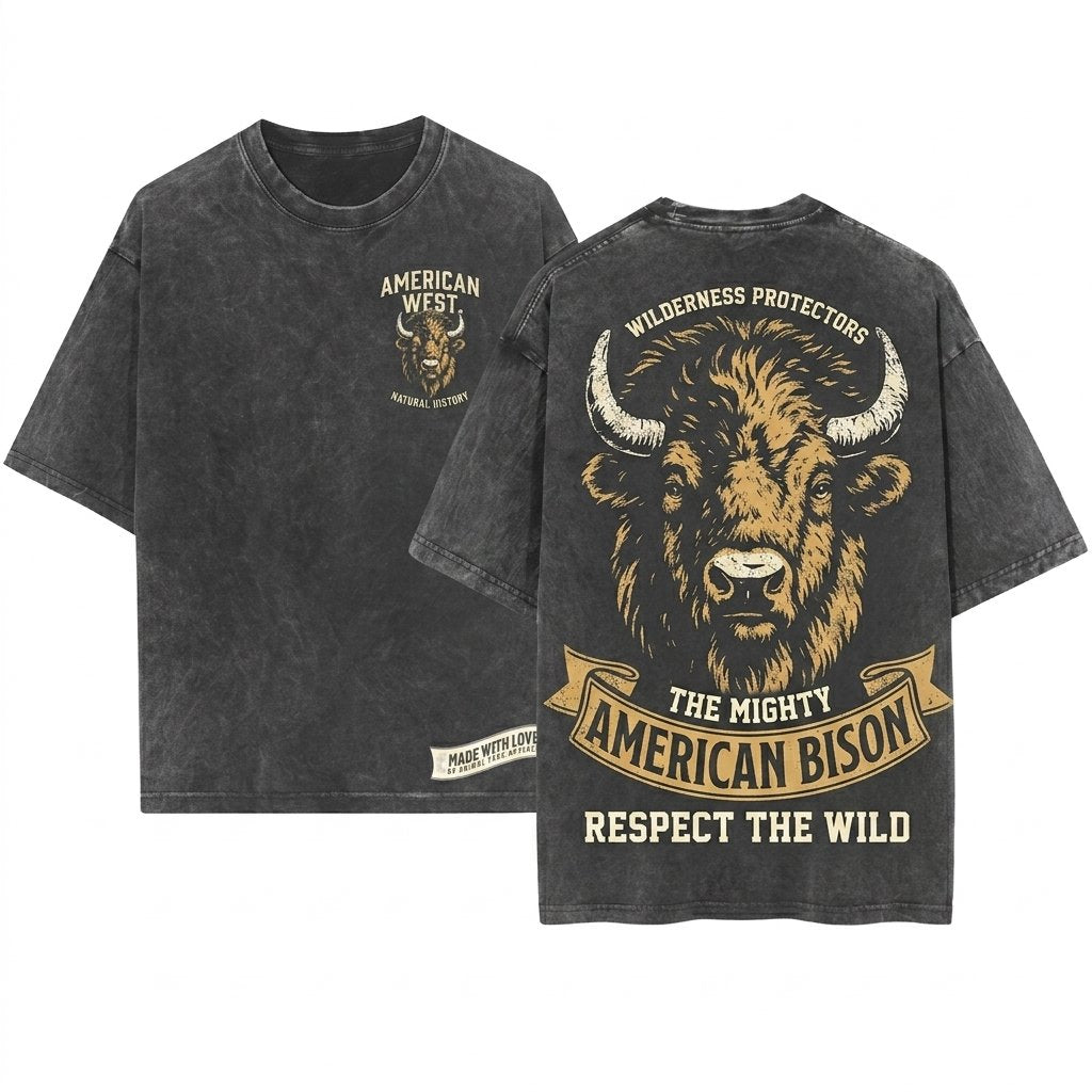 Vintage Western Cowboy Bison Graphic Aesthetic Farmer Owner Unisex Wash T-Shirt