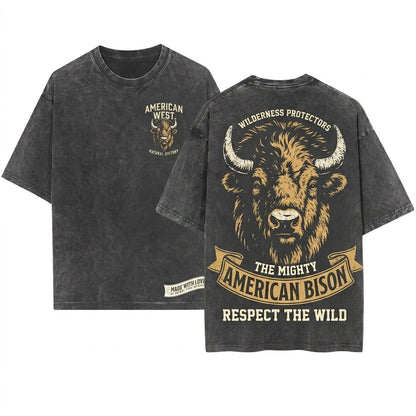 Vintage Western Cowboy Bison Graphic Aesthetic Farmer Owner Unisex Wash T-Shirt