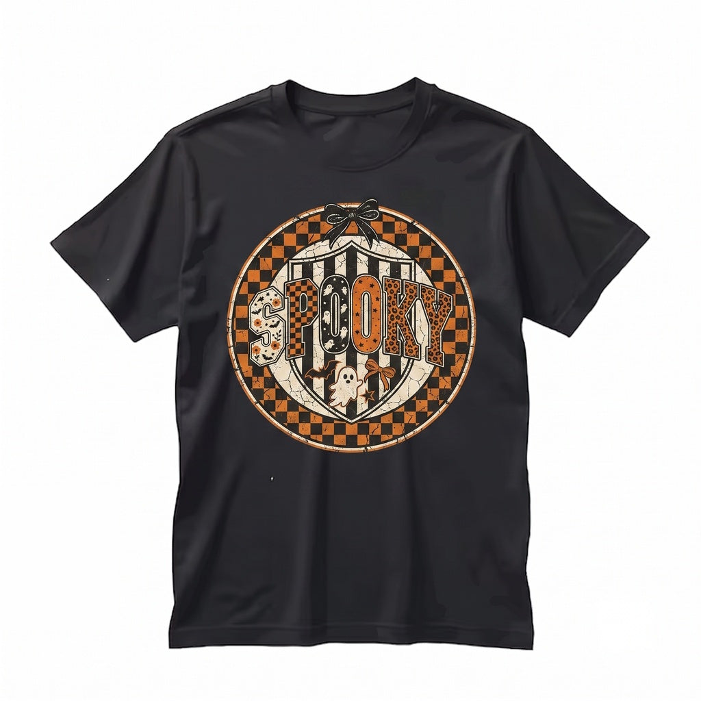 Vintage Checkered Girly Spooky Season Long Sleeve Halloween Gift Unisex TShirt