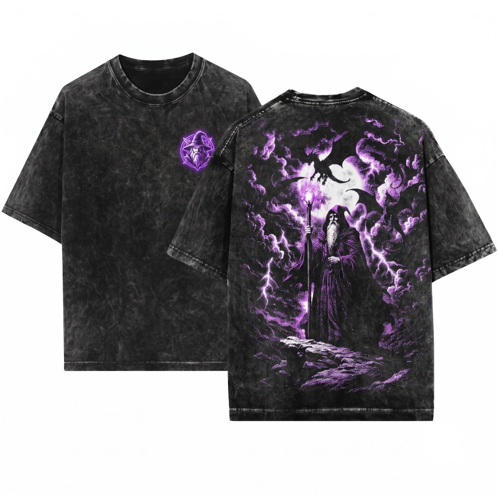 Mystical Wizard Dragon Retro Fantasy Graphic Grunge Streetwear Gamer Vintage Unisex Wash T-Shirt