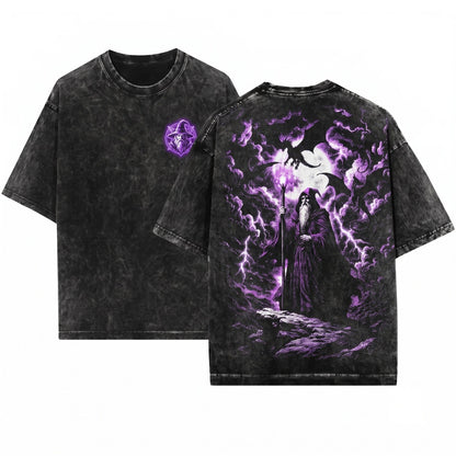 Mystical Wizard Dragon Retro Fantasy Graphic Grunge Streetwear Gamer Vintage Unisex Wash T-Shirt