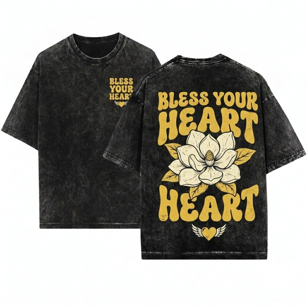 Bless Your Heart Sassy Funny Black Graphic Snapback Trucker Baseball Cap Unisex Wash T-Shirt