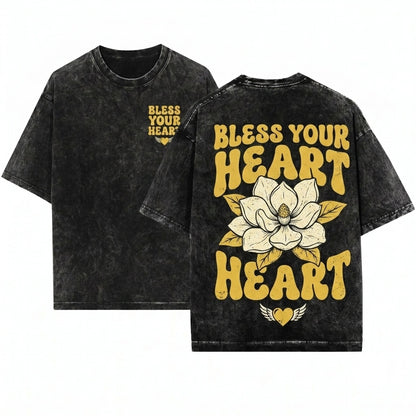 Bless Your Heart Sassy Funny Black Graphic Snapback Trucker Baseball Cap Unisex Wash T-Shirt