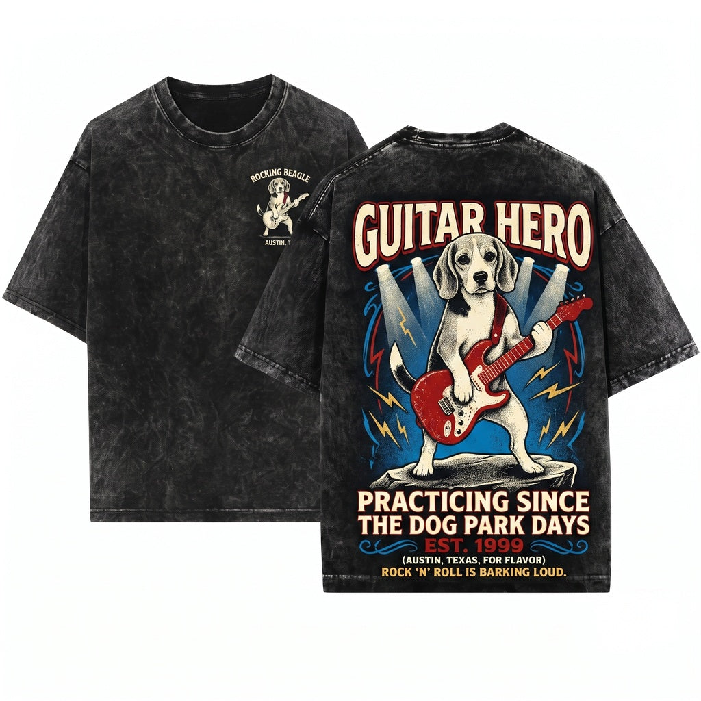 Beagle Rocker Guitarist Musical Lover Parent Gift Funny Canine Graphic Unisex Wash T-Shirt