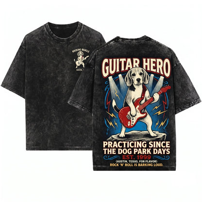 Beagle Rocker Guitarist Musical Lover Parent Gift Funny Canine Graphic Unisex Wash T-Shirt