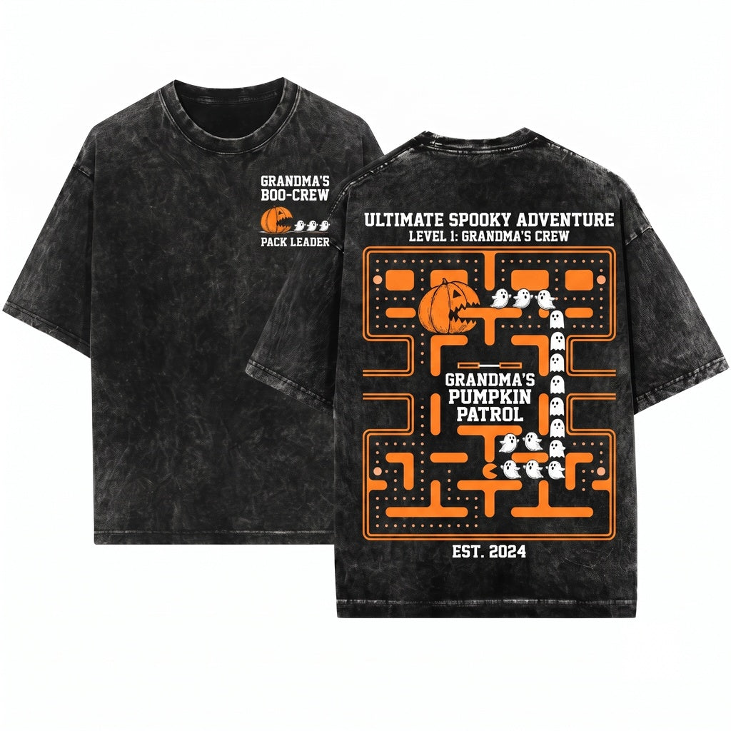Personalized Pumpkin Chasing Ghost Grandma Halloween Sweater Custom Grandkids Name Unisex Wash T-Shirt