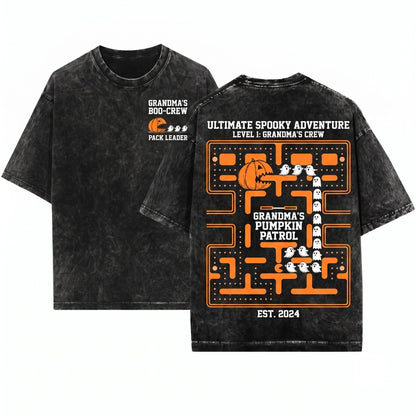 Personalized Pumpkin Chasing Ghost Grandma Halloween Sweater Custom Grandkids Name Unisex Wash T-Shirt