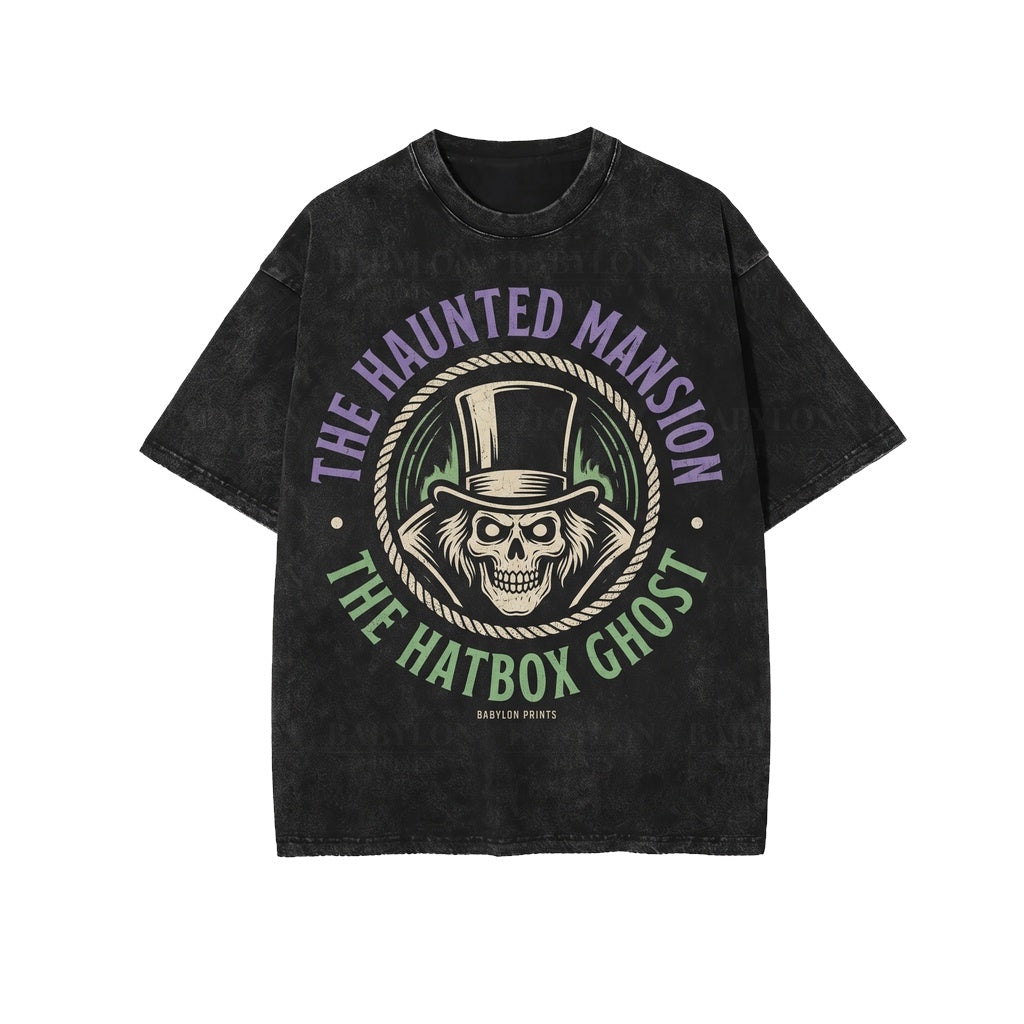 Oversized Hatbox Ghost Haunted Manor Halloween Hitchhiking Spirits Graphic Unisex TShirt