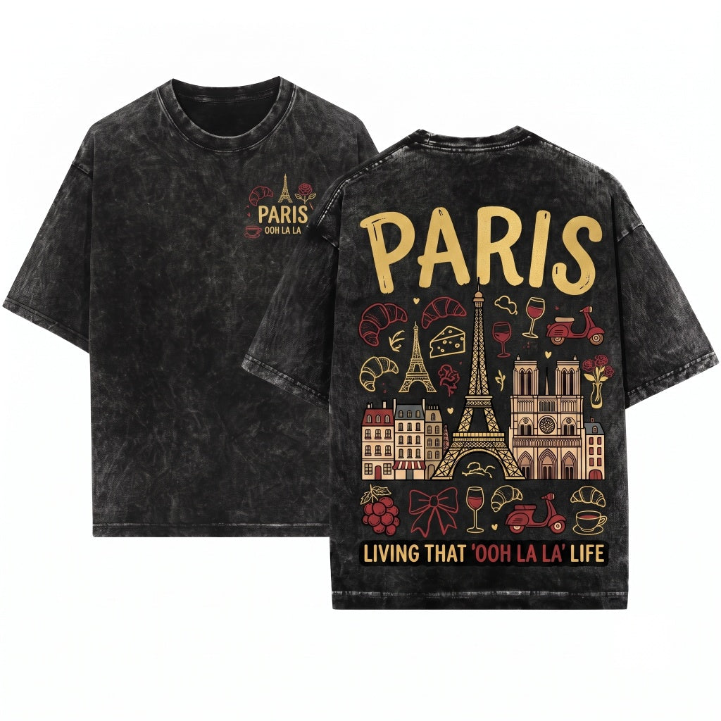 French Summer Paris Travel Graphic Unisex Wash T-Shirt