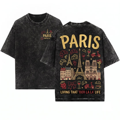 French Summer Paris Travel Graphic Unisex Wash T-Shirt