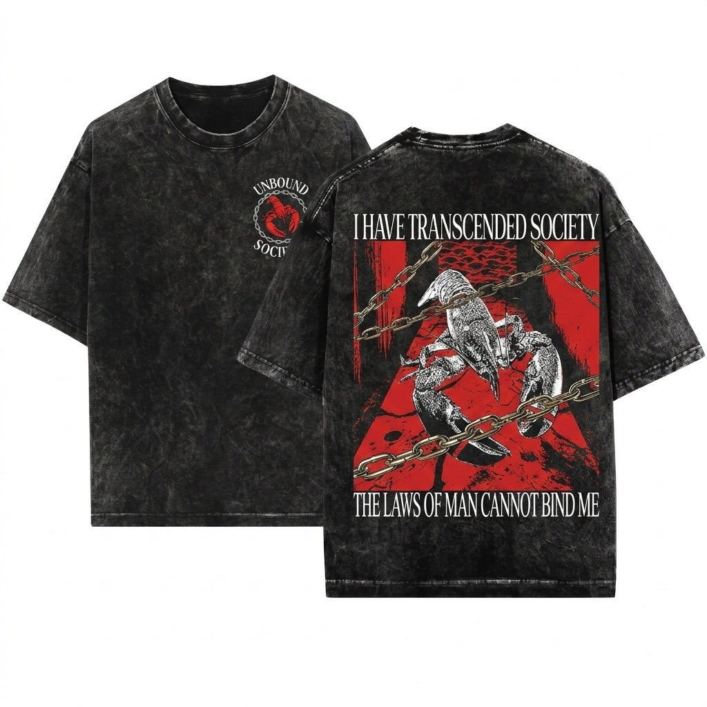 I Have Transcended Society Funny Vintage Japanese Lobster Graphic Apparel Short Sleeve Unisex Wash T-Shirt