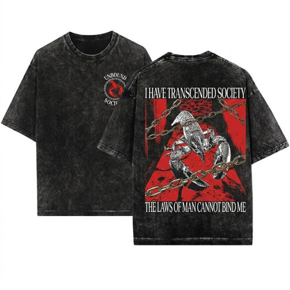 I Have Transcended Society Funny Vintage Japanese Lobster Graphic Apparel Short Sleeve Unisex Wash T-Shirt