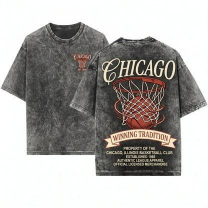 Retro Chicago Basketball Vintage Game Day Graphic Unisex Wash T-Shirt