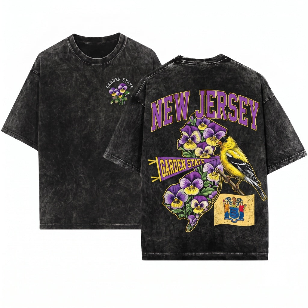 New Jersey State Violet Flower Floral Crew Neck Sweater Unisex Wash T-Shirt