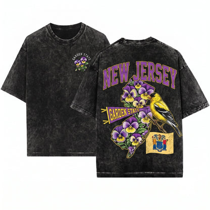 New Jersey State Violet Flower Floral Crew Neck Sweater Unisex Wash T-Shirt