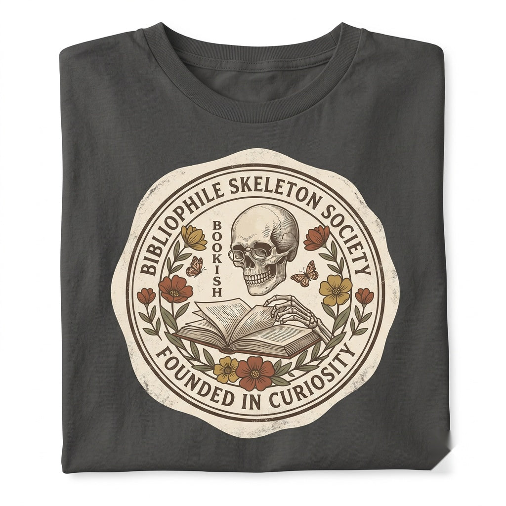 Read In Peace Skeleton Book Graphic Dark Gothic Floral Butterfly Unisex TShirt