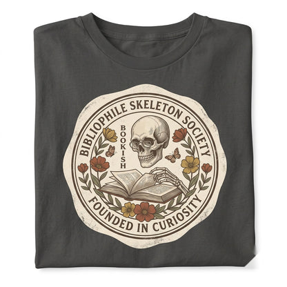 Read In Peace Skeleton Book Graphic Dark Gothic Floral Butterfly Unisex TShirt