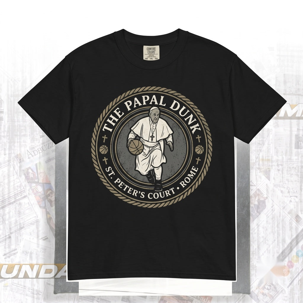 Pope Francis Basketball Funny Meme Graphic Religious Parody Streetwear Vintage Wash Edgy Art Gift Unisex TShirt