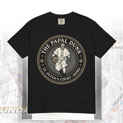 Pope Francis Basketball Funny Meme Graphic Religious Parody Streetwear Vintage Wash Edgy Art Gift Unisex TShirt