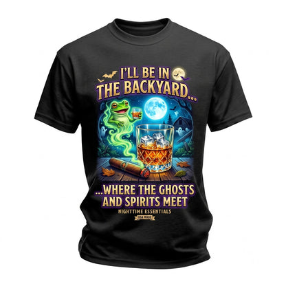 Ill Be In The Backyard Funny Whiskey Cigar Frog Spooky Bourbon Retro Smoking Gift Unisex TShirt