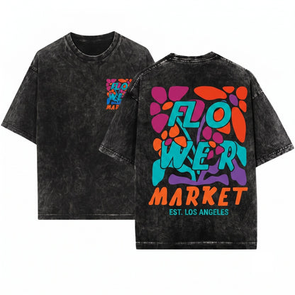 Abstract Botanical Flower Market Graphic Print Unisex Wash T-Shirt
