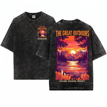 Vintage Mountain Sunset Scenic Wilderness Nature Retro Outdoor Adventure Landscape Gift Unisex Wash T-Shirt