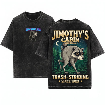 Jimothy Stay Weird Viral Seattle Raccoon Funny Round King Vintage Pacific Northwest Wildlife Meme Unisex Wash T-Shirt