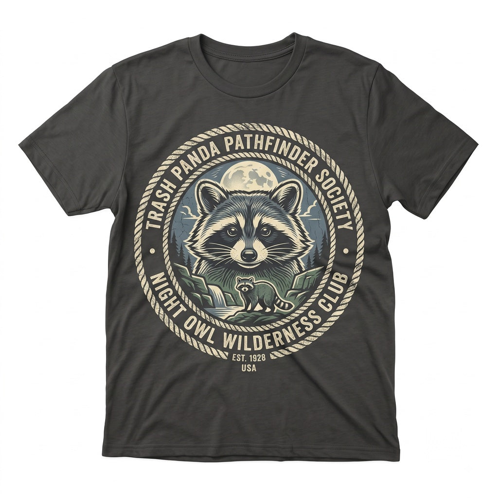 Vintage Raccoon Graphic Wildlife Nature Lover Retro Moonlit Forest Animal Silly Gift Unisex TShirt