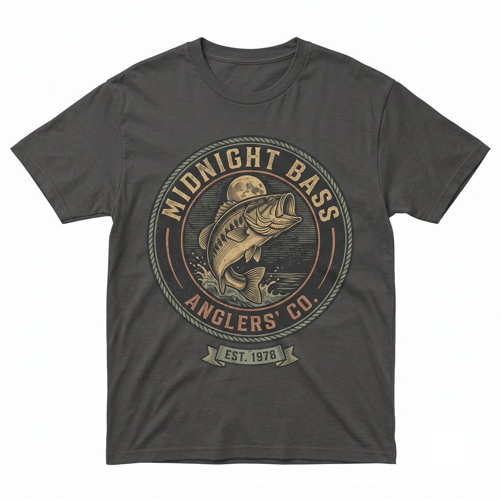 Vintage Bass Fishing 90s Moonlit Lake Graphic Fisherman Gift Outdoor Adventure Apparel Unisex TShirt