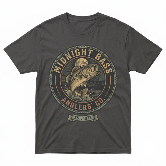 Vintage Bass Fishing 90s Moonlit Lake Graphic Fisherman Gift Outdoor Adventure Apparel Unisex TShirt