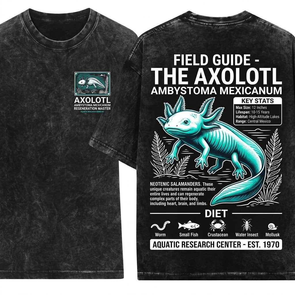 Vintage Axolotl Amphibian Zoology Biology Teacher Aquatic Pet Graphic Top Unisex Wash T-Shirt