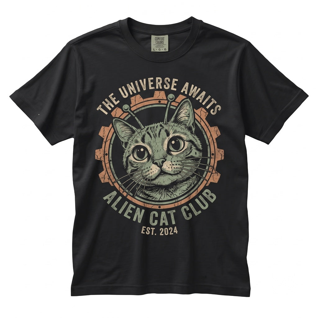 Funny Alien Cat Meme Graphic Sci-Fi Weird Y2K Lover Gift Unisex TShirt
