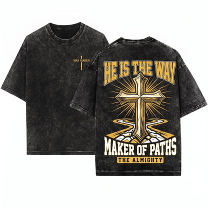 Way Maker Christian Jesus Faith Cross Religious Vintage Unisex Wash T-Shirt