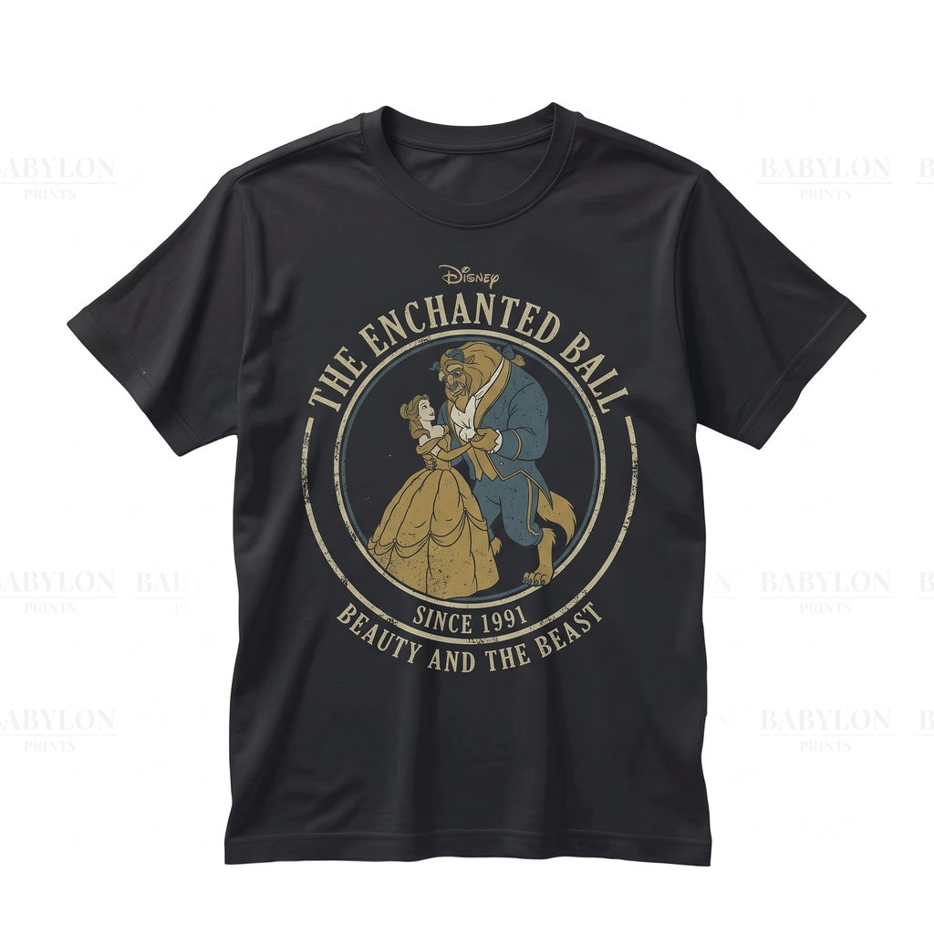 Vintage Fairy Tale Princess Belle and Beast Vacation Retro Magic Kingdom Graphic Unisex TShirt