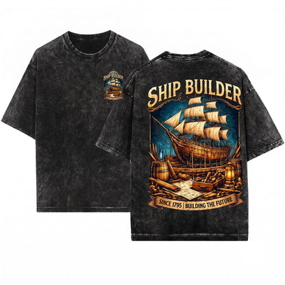 Vintage Nautical Sailing Shipbuilder Crafting Dreams Maritime Engineer Apparel Gift for Him Unisex Wash T-Shirt