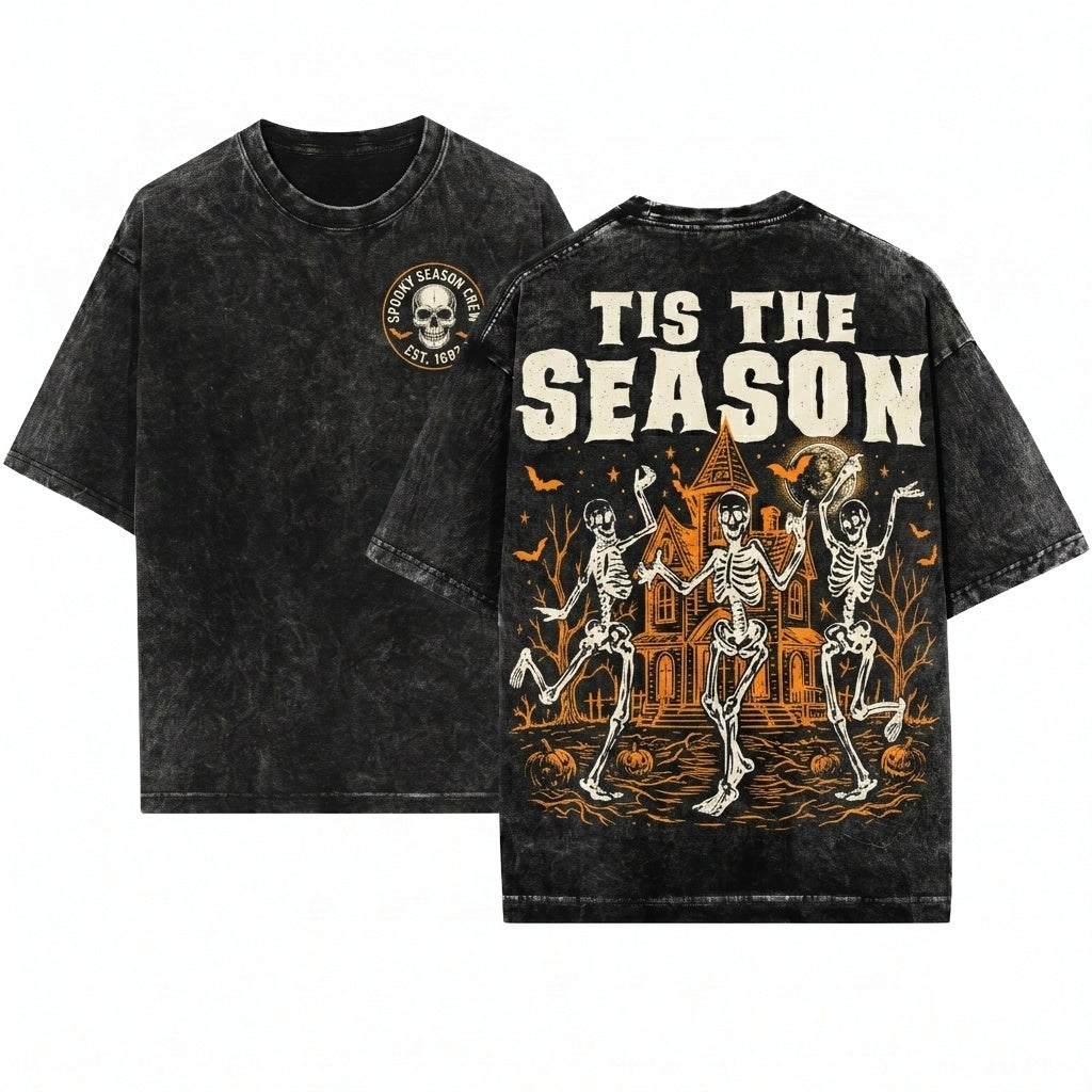 Dancing Skeleton Spooky Season Retro Haunted House Apparel Unisex Wash T-Shirt