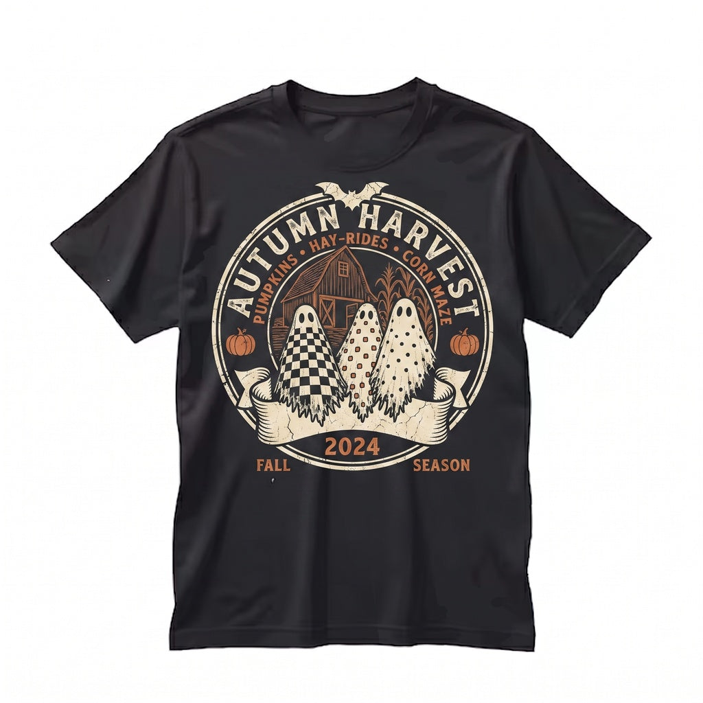Tis Season Pumpkin Patch Farmhouse Halloween Checkered Floral Polka Dot Ghost Trio Fall Sweatshirt Unisex TShirt