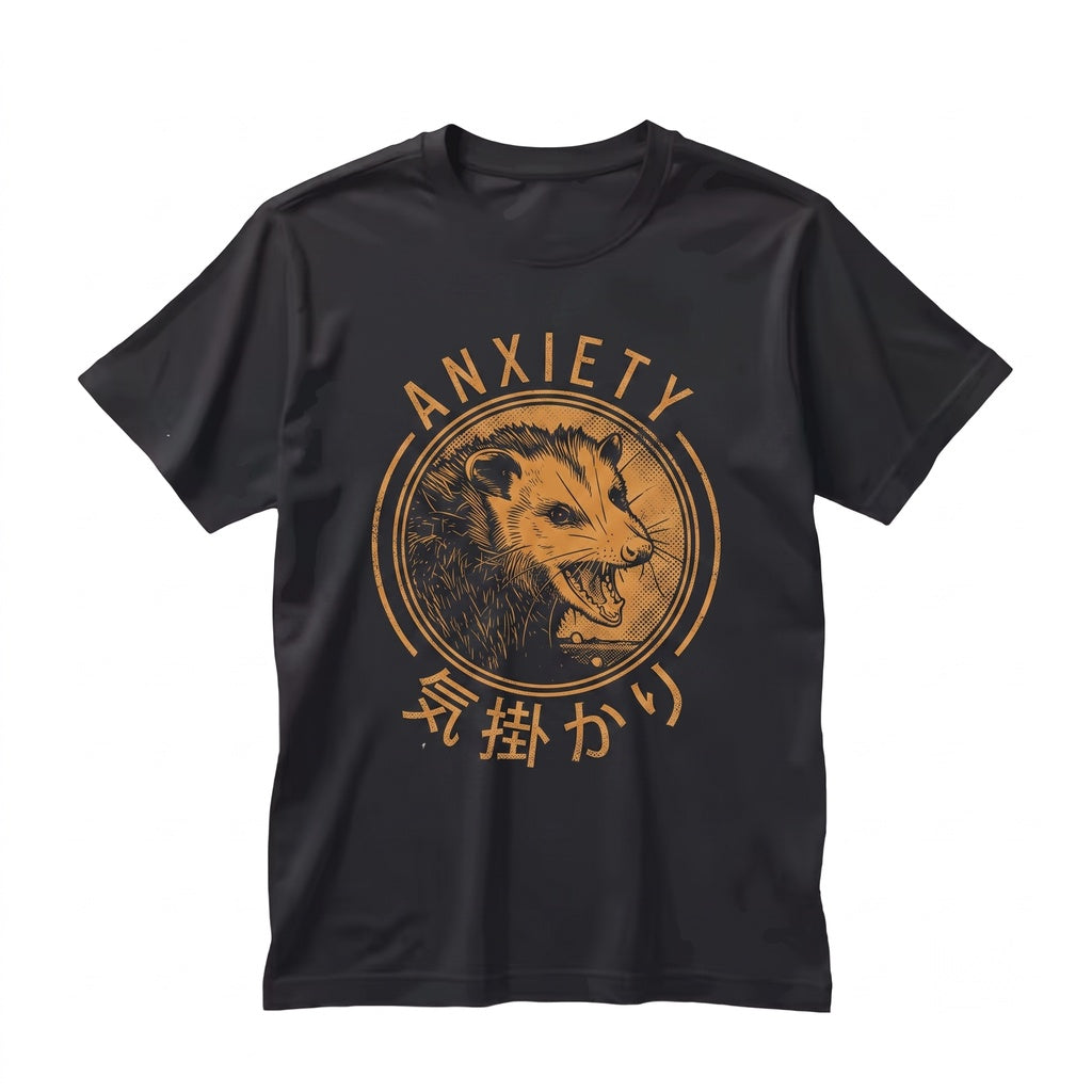 Funny Anxiety Japanese Aesthetic Screaming Opossum Graphic Retro Novelty Cotton Crewneck Unisex TShirt