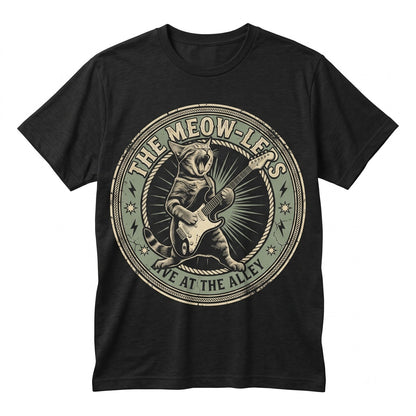 Vintage Rock Cat Playing Guitar Retro Funny Feline Musician Lover Novelty Gift Graphic Unisex TShirt