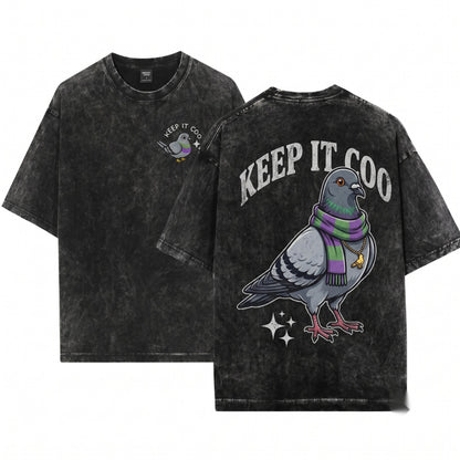 Keep It Coo Embroidered Funny Pigeon Cute Bird Lover Urban City Gift Unisex Wash T-Shirt