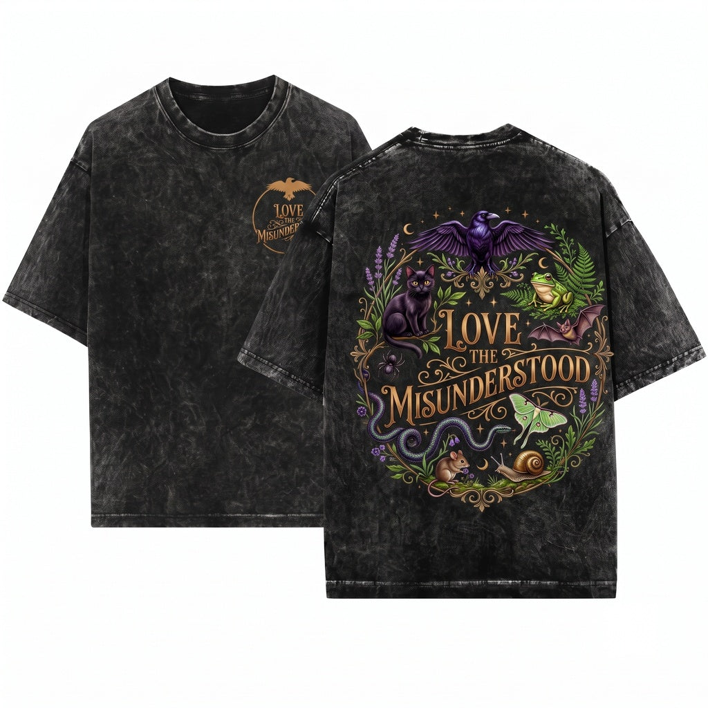 Love Misunderstood Bat Raven Cat Snake Frog Moth Unisex Wash T-Shirt