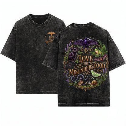 Love Misunderstood Bat Raven Cat Snake Frog Moth Unisex Wash T-Shirt