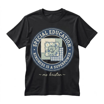 Special Education Teacher SPED Educator Floral Faux Patchwork Autism Matching Group Team Back To School Unisex TShirt