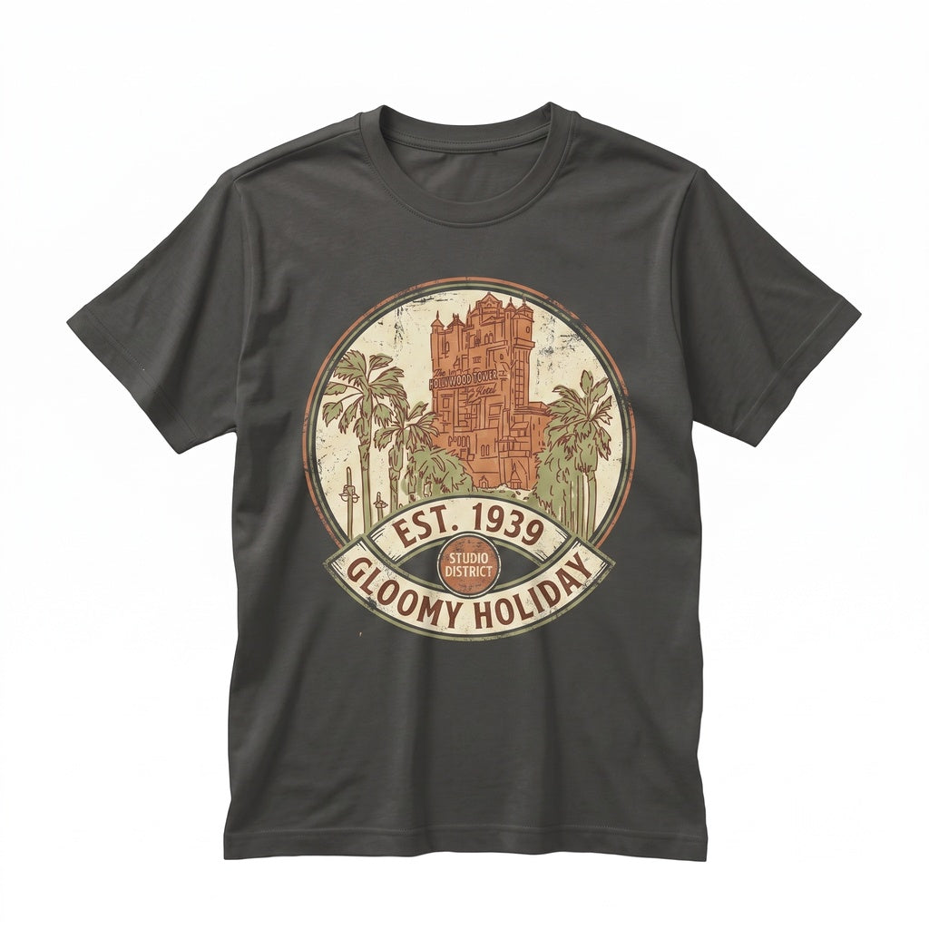 Retro Hollywood Tower Hotel Drop Ride Vintage Theme Park Graphic Apparel Unisex TShirt