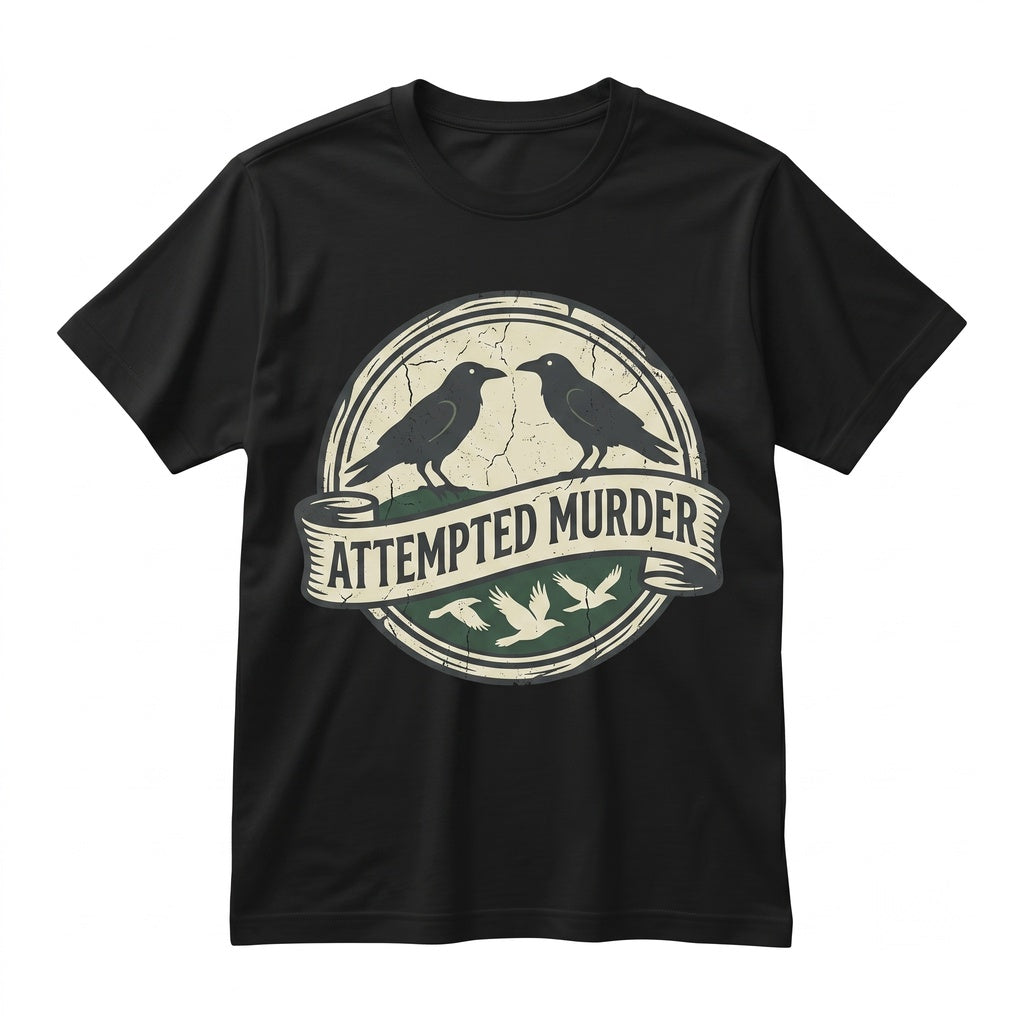 Funny Attempted Murder Crow Raven Pun Dark Humor Birdwatcher Novelty Graphic Unisex TShirt