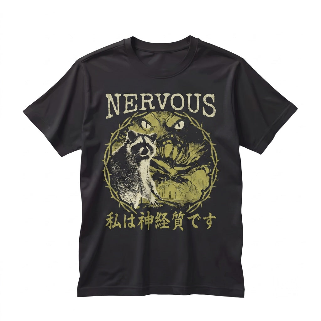 Nervous Raccoon Japanese Graphic Cotton Casual Streetwear Apparel Unisex TShirt