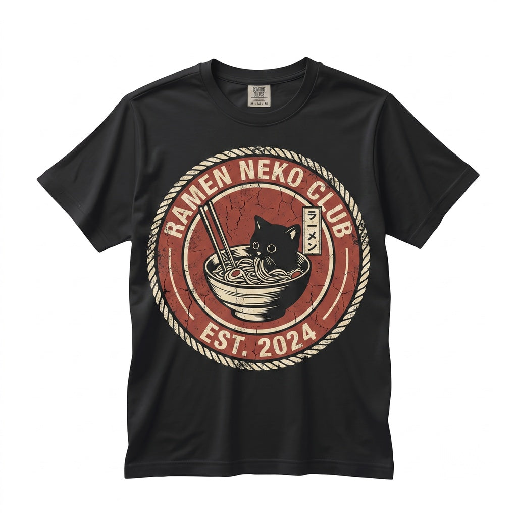 Vintage Black Cat Ramen Noodles Graphic Japanese Foodie Meme Funny Kitty Gift Unisex TShirt