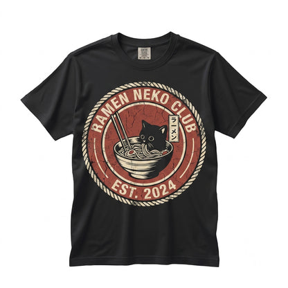 Vintage Black Cat Ramen Noodles Graphic Japanese Foodie Meme Funny Kitty Gift Unisex TShirt